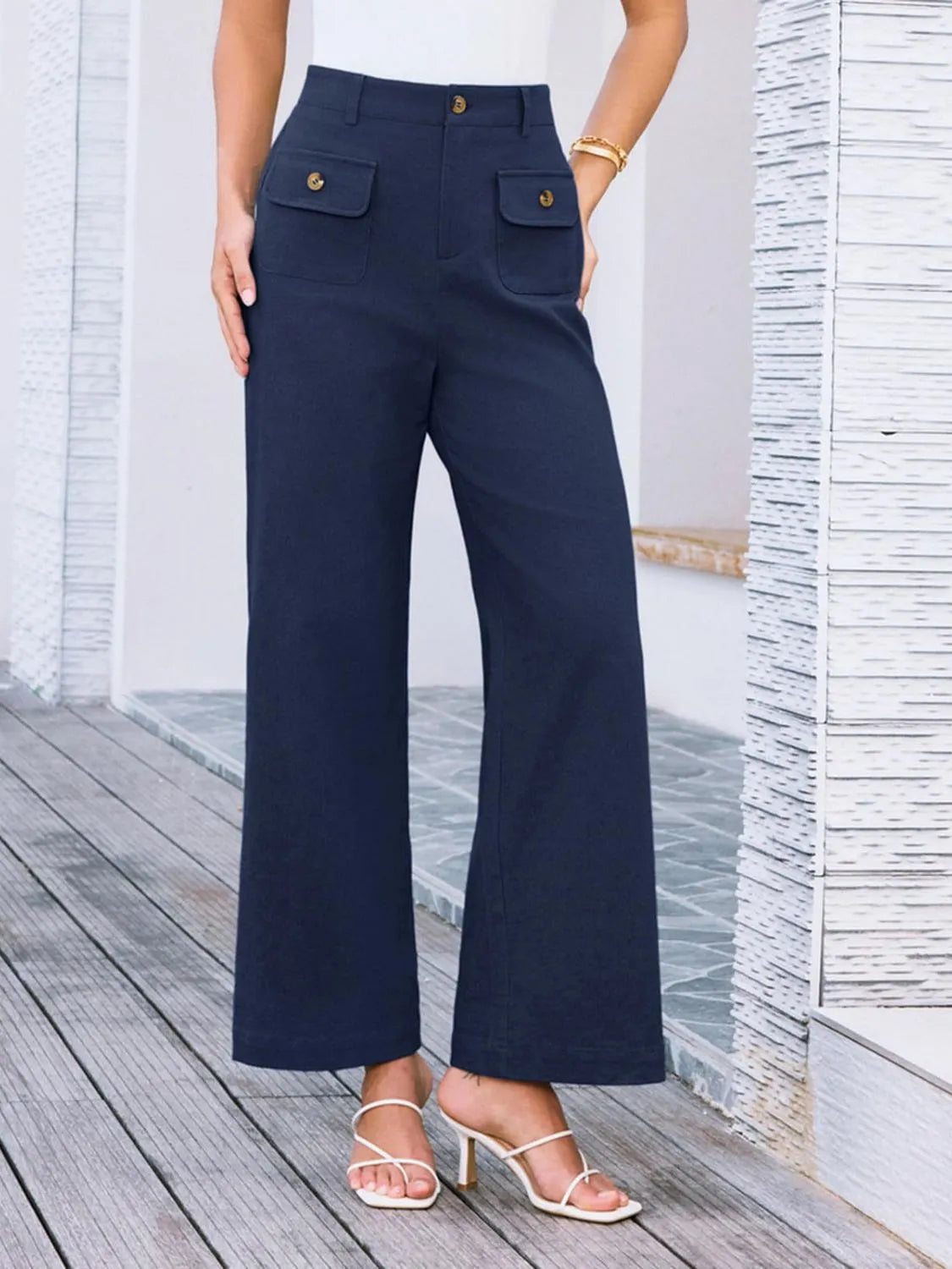 High Waist Wide Leg Pants Dark Blue / S