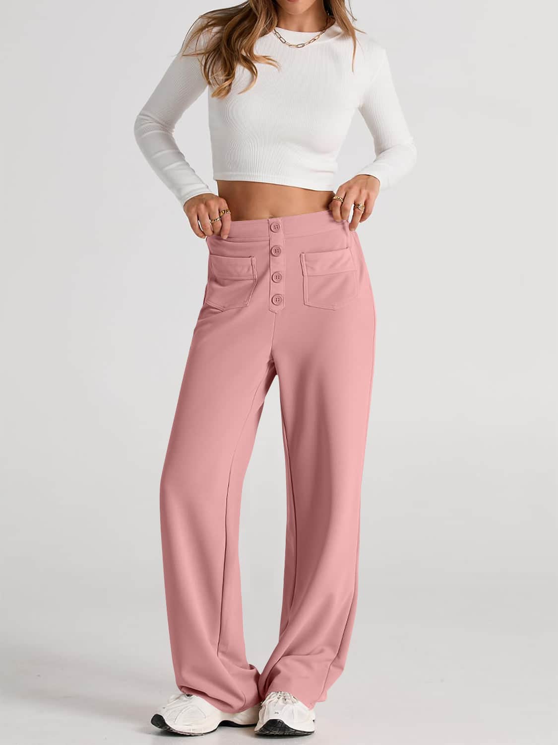 High Waist Wide Leg Pants Pale Blush / 2XL