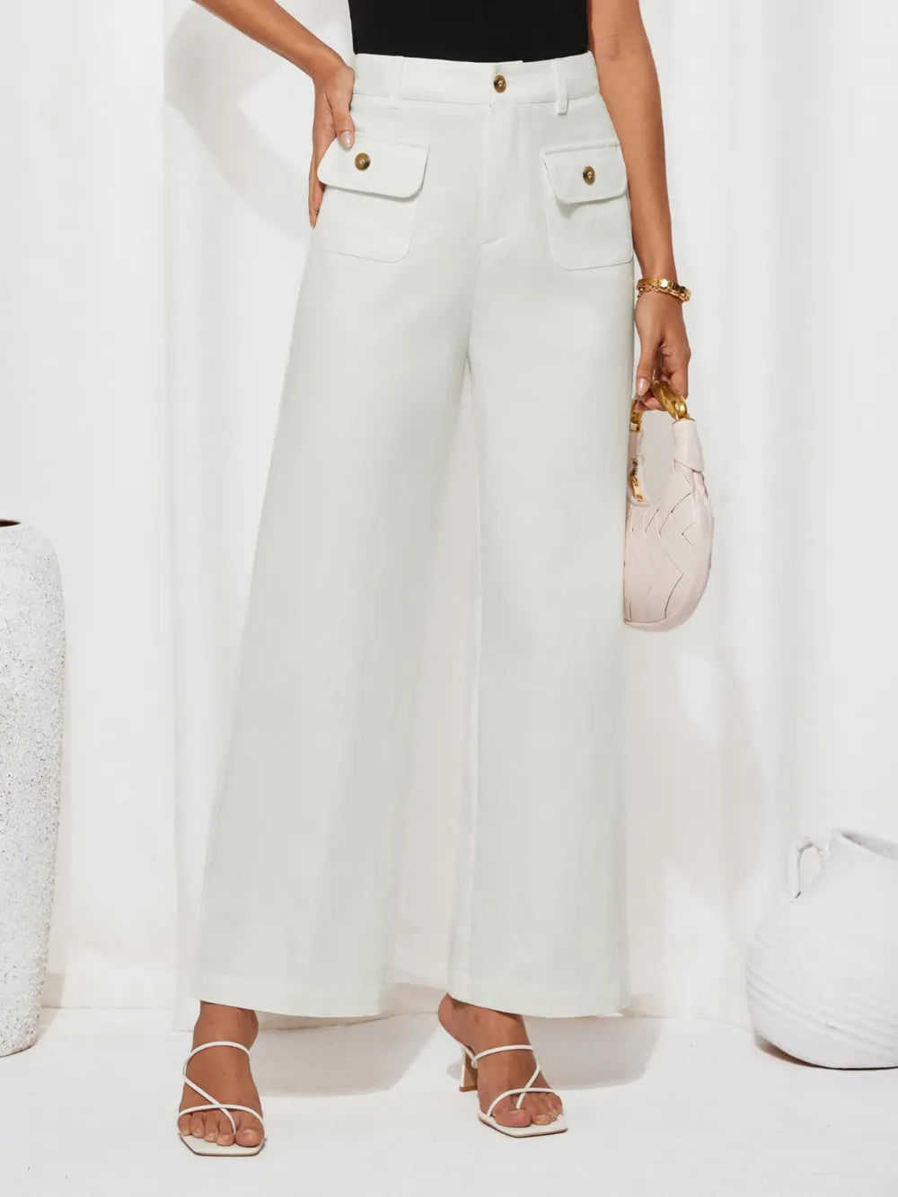 High Waist Wide Leg Pants White / S