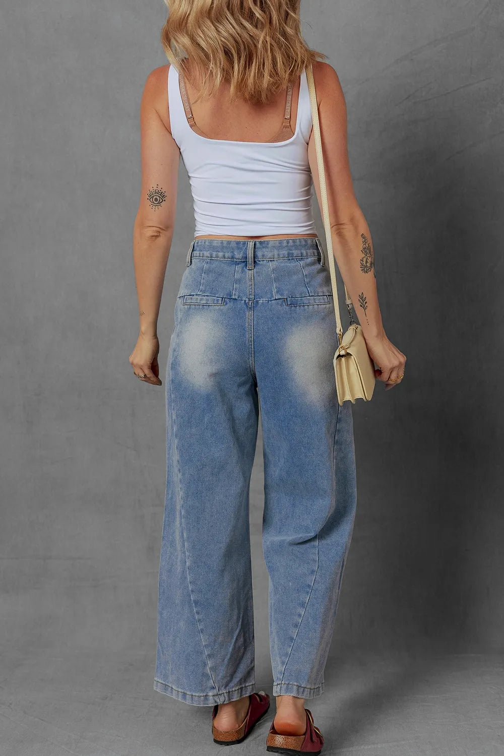 High-Waist Wide Leg Pleated Denim Jeans