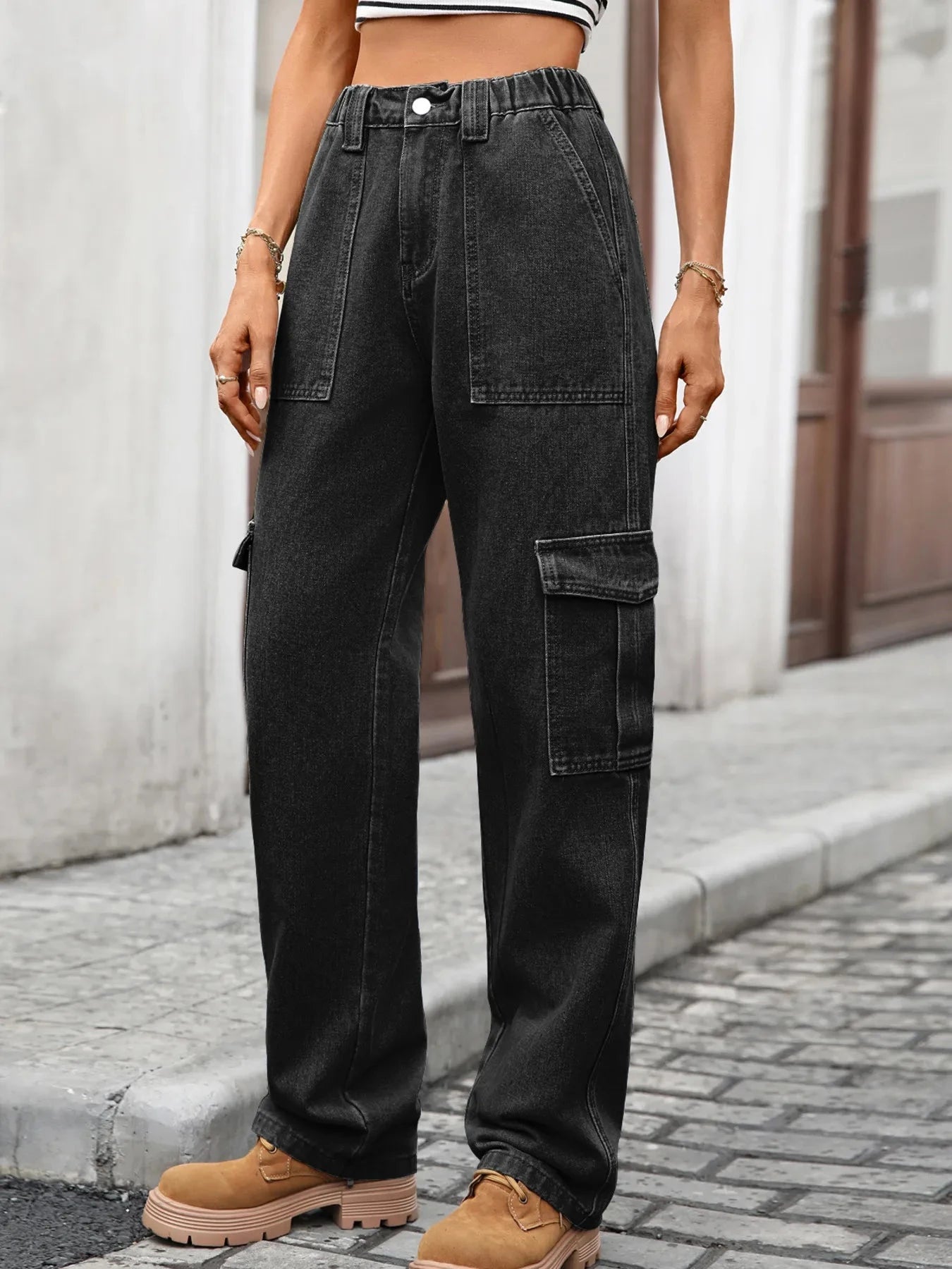 High-Waisted Cargo Jeans