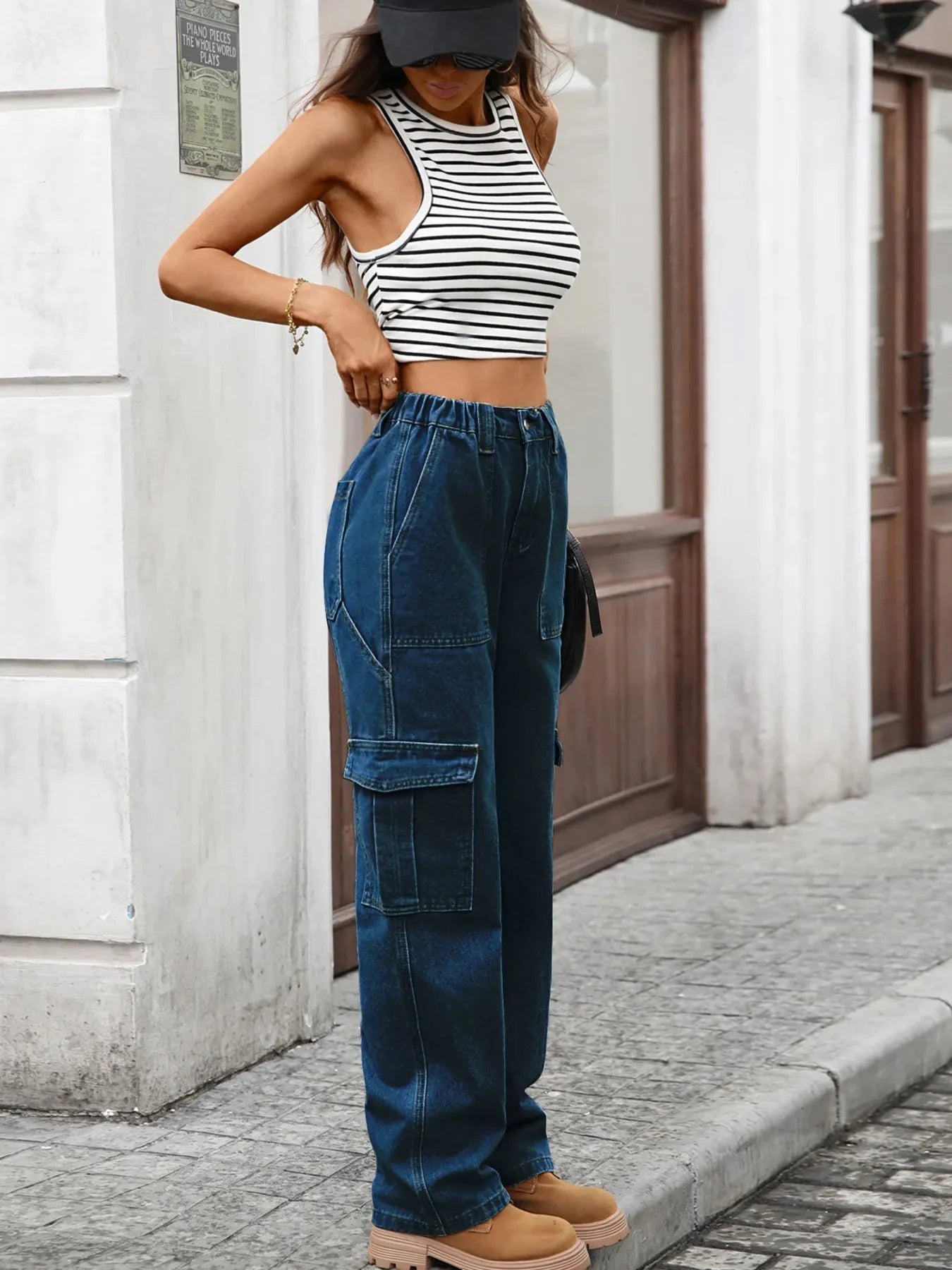 High-Waisted Cargo Jeans