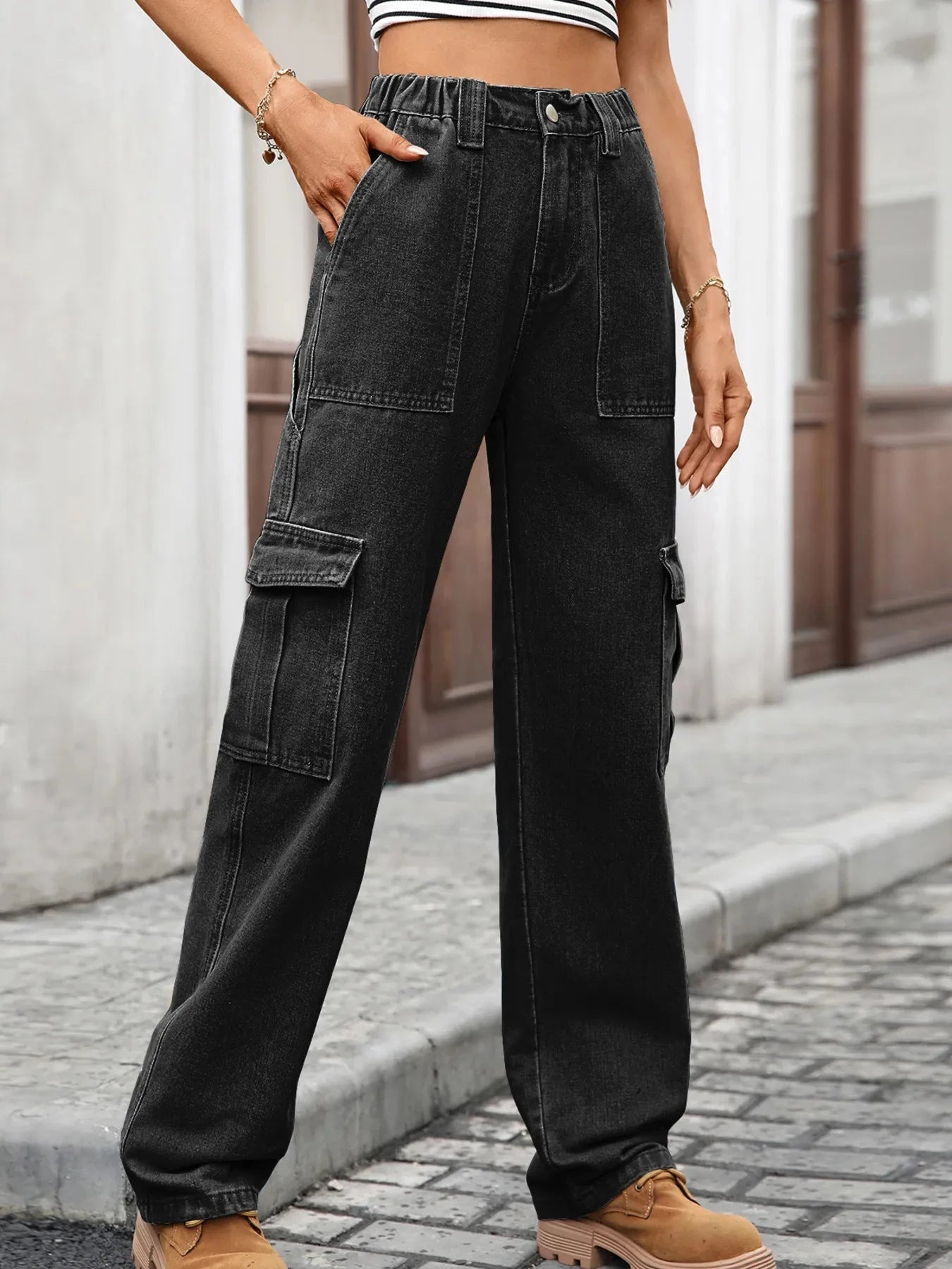 High-Waisted Cargo Jeans
