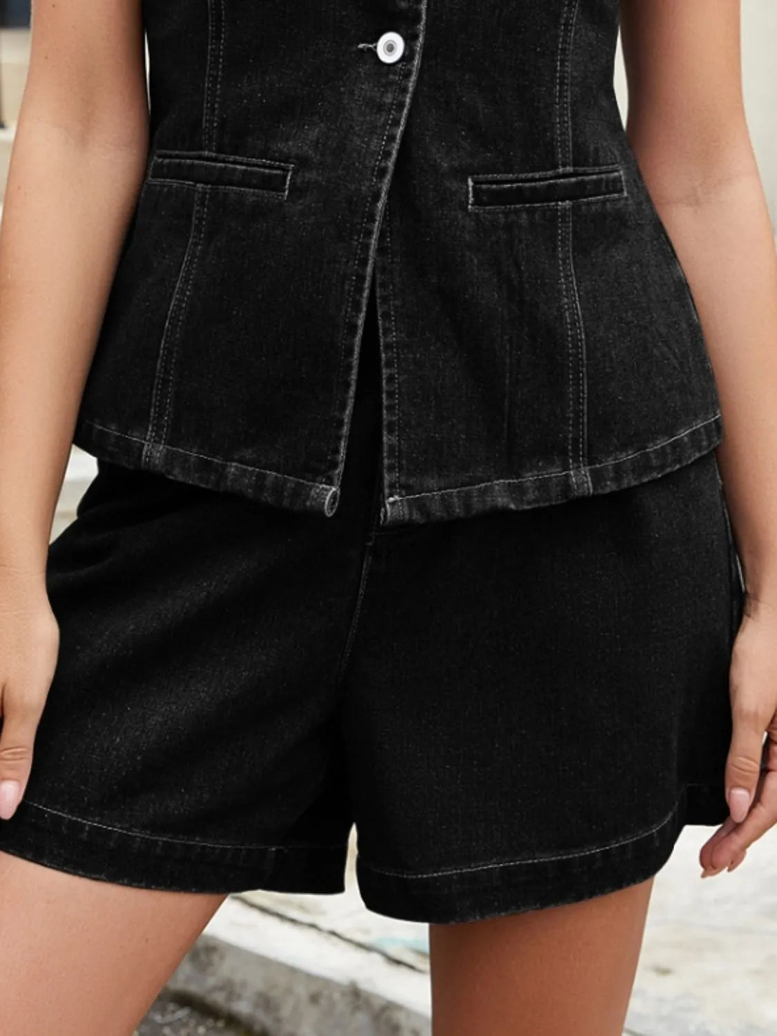High-Waisted Denim Shorts Black / S