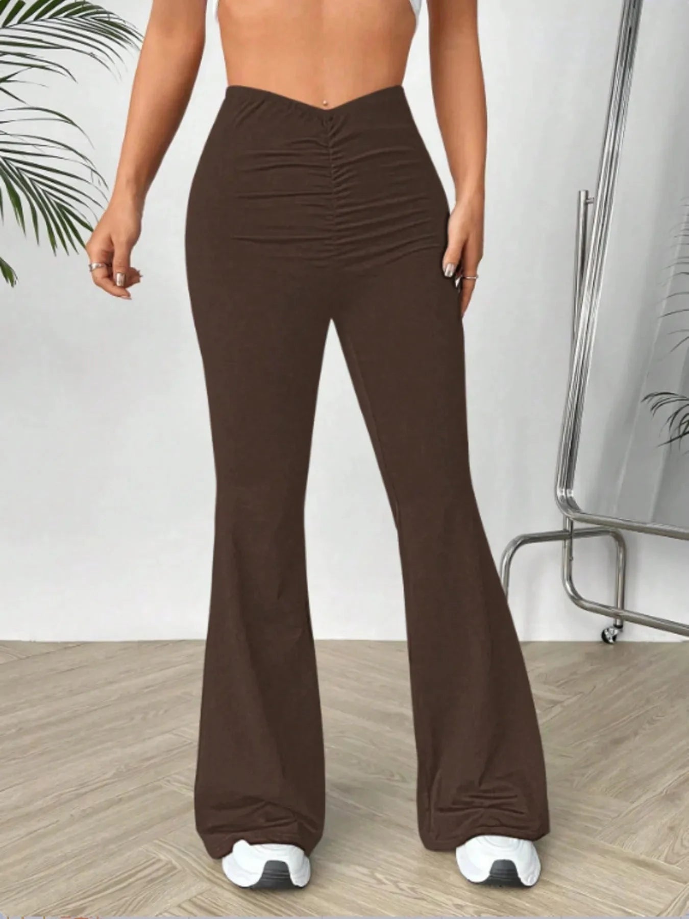 High Waisted Flare Pants Brown / M