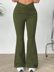 High Waisted Flare Pants Dark Green / M