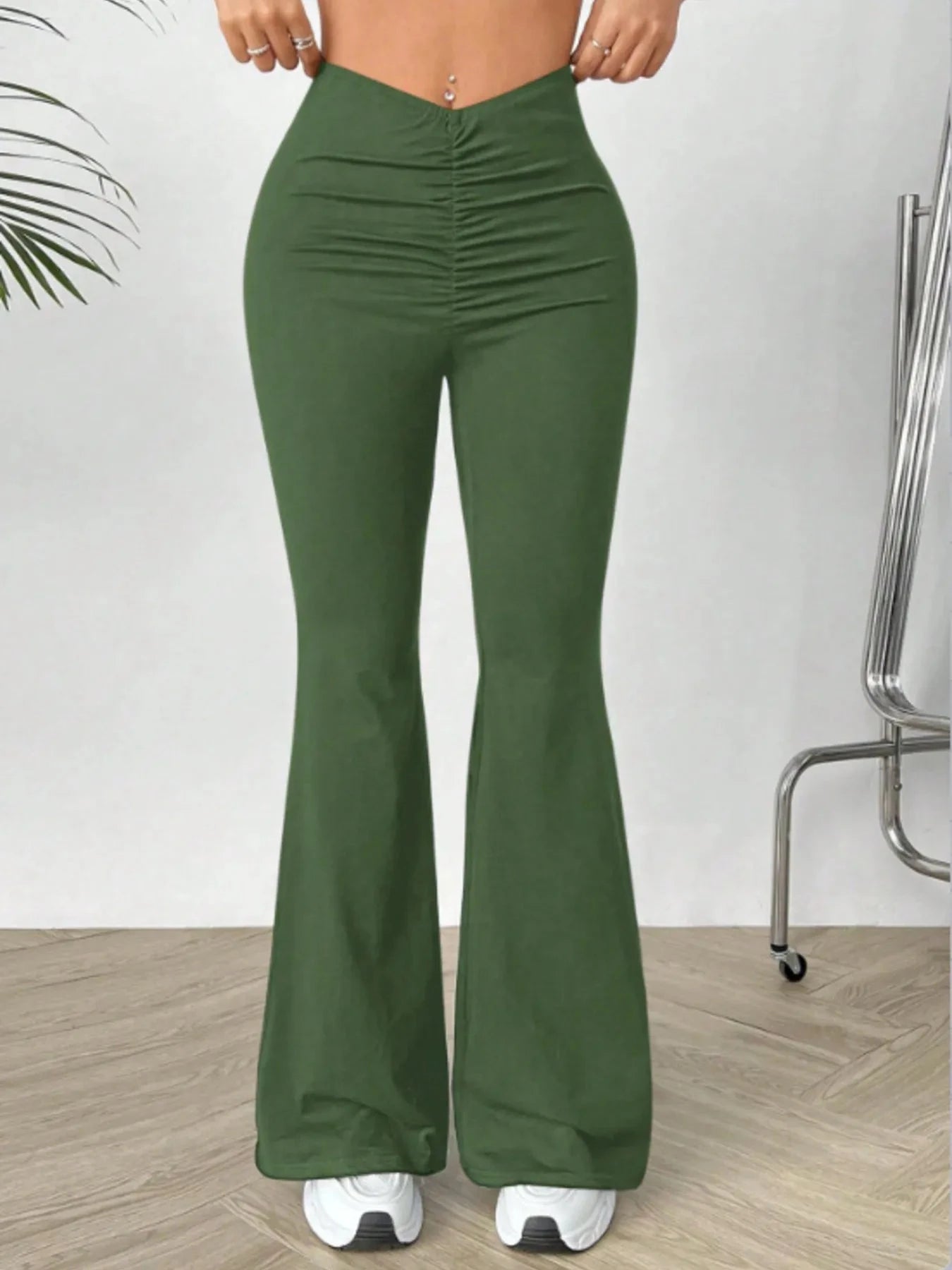 High Waisted Flare Pants Green / M