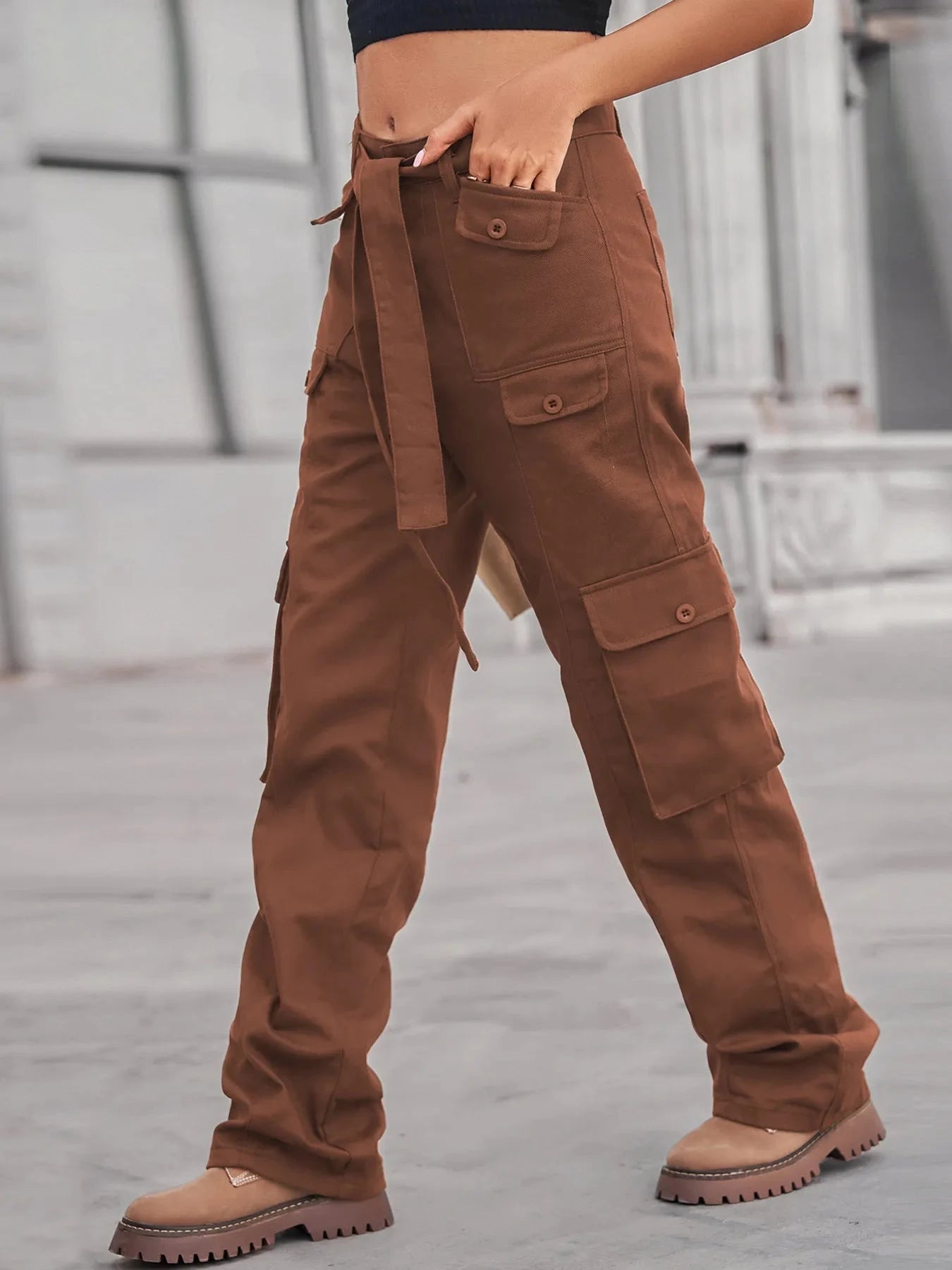 High-Waisted Multi-Pocket Cargo Jeans