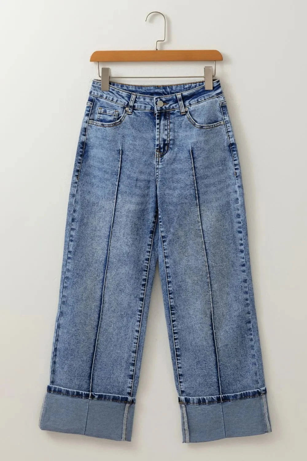 High-Waisted Wide-Leg Cuffed Jeans