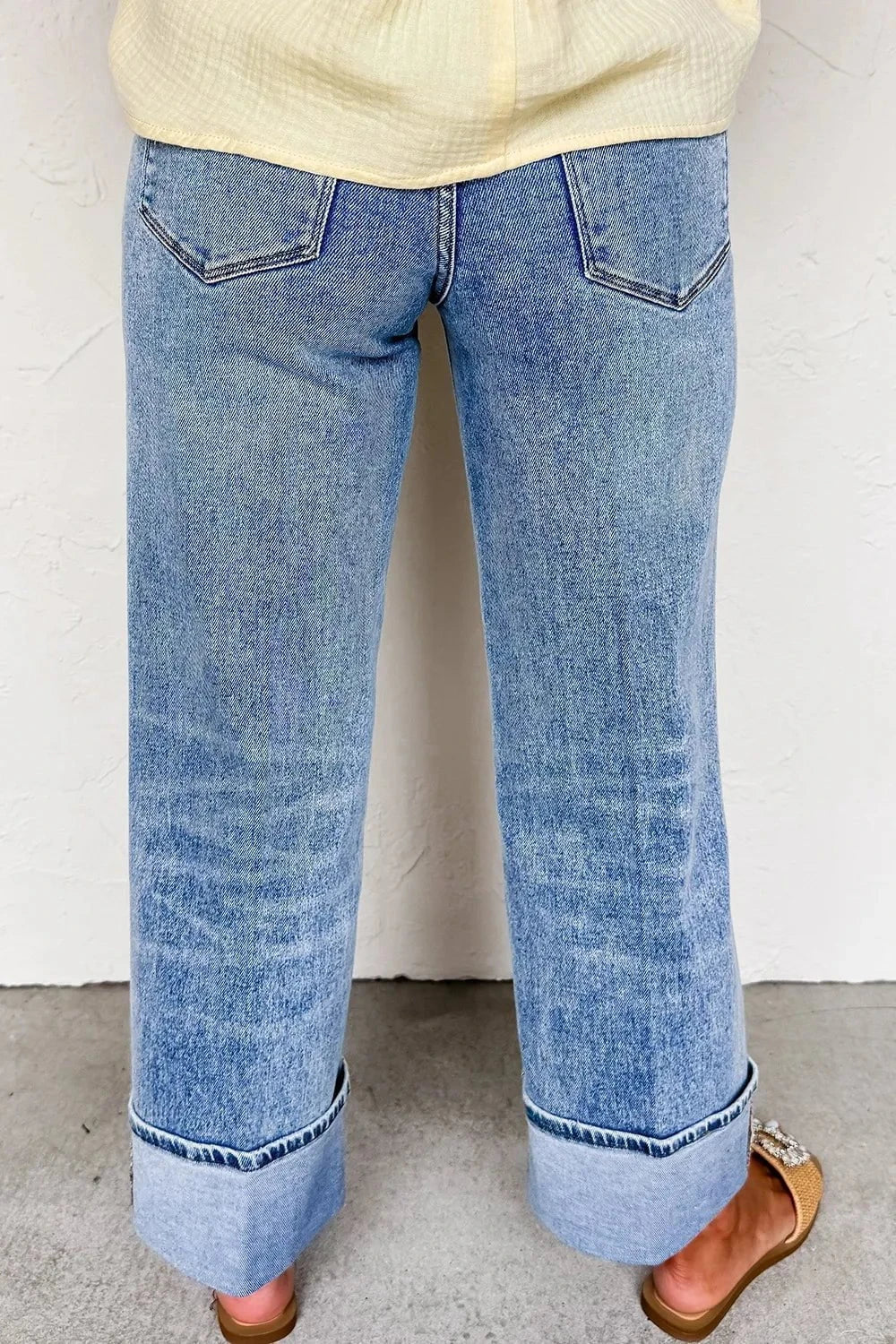 High-Waisted Wide-Leg Cuffed Jeans