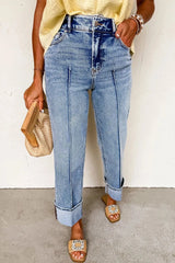 High-Waisted Wide-Leg Cuffed Jeans