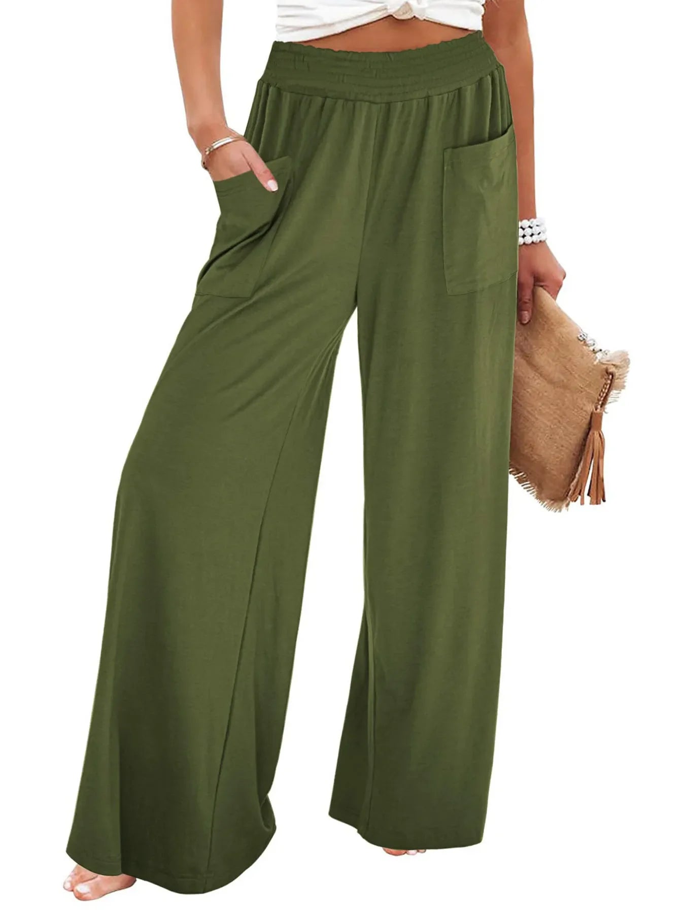 High-Waisted Wide Leg Pants with Pockets