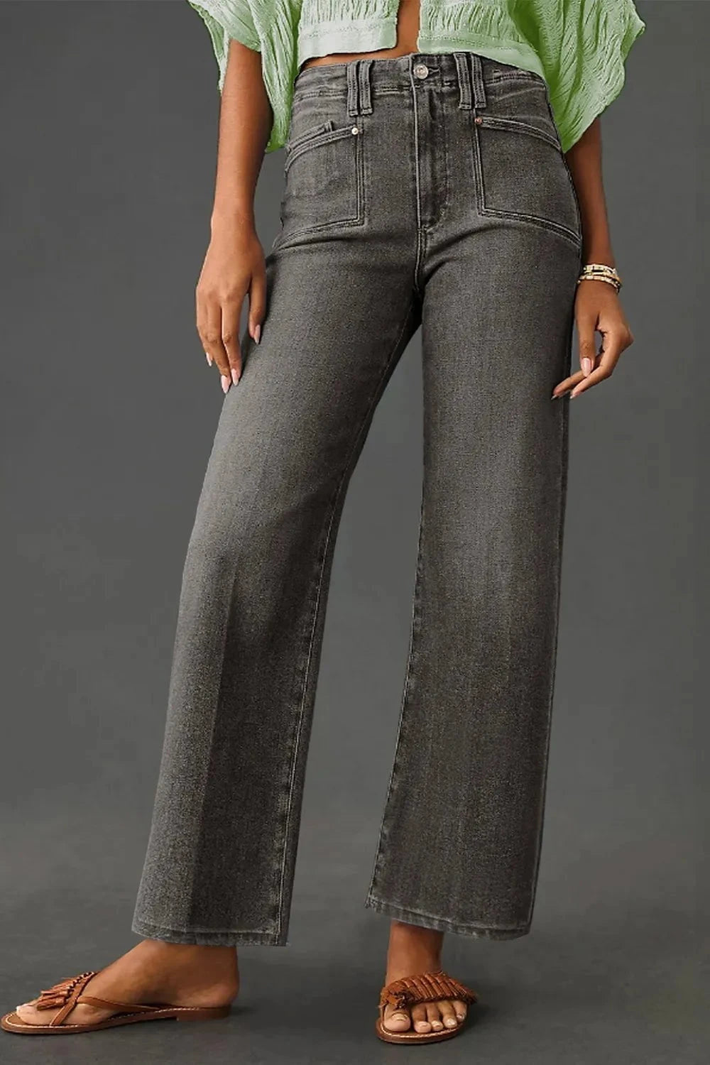 High-Waisted Wide-Leg Vintage Wash Jeans