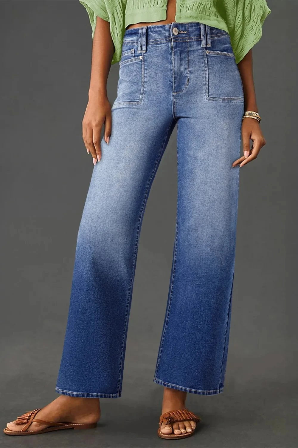 High-Waisted Wide-Leg Vintage Wash Jeans Dusty Blue / 4