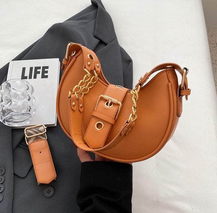 Hobo Shoulder Leather Handbag Orange