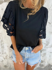 Hollow Out Sleeve Casual Blouse Black / S