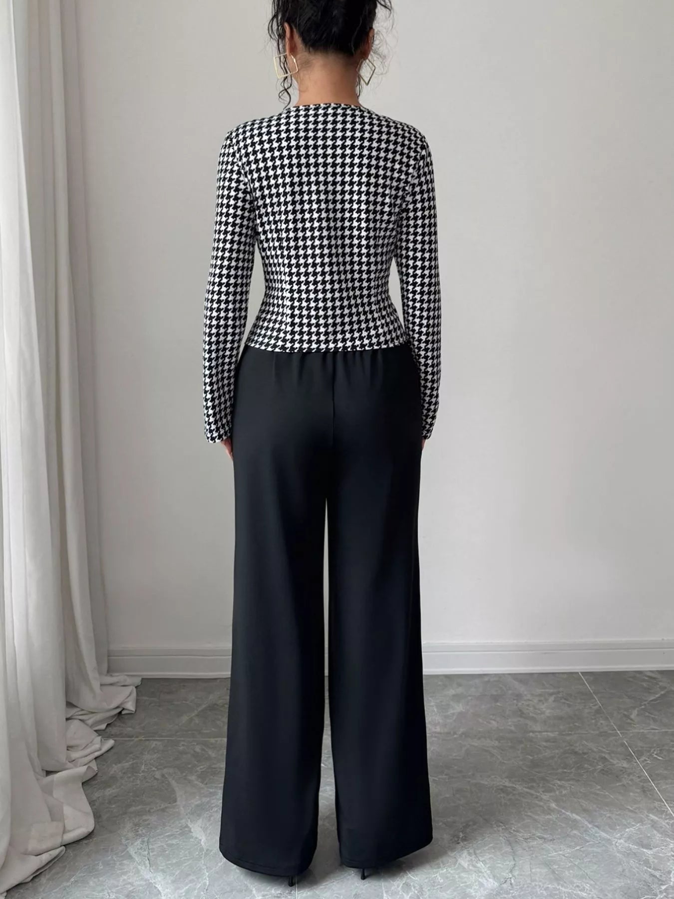Houndstooth Blazer & Wide Leg Pants Set