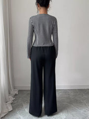 Houndstooth Blazer & Wide Leg Pants Set