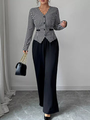 Houndstooth Blazer & Wide Leg Pants Set