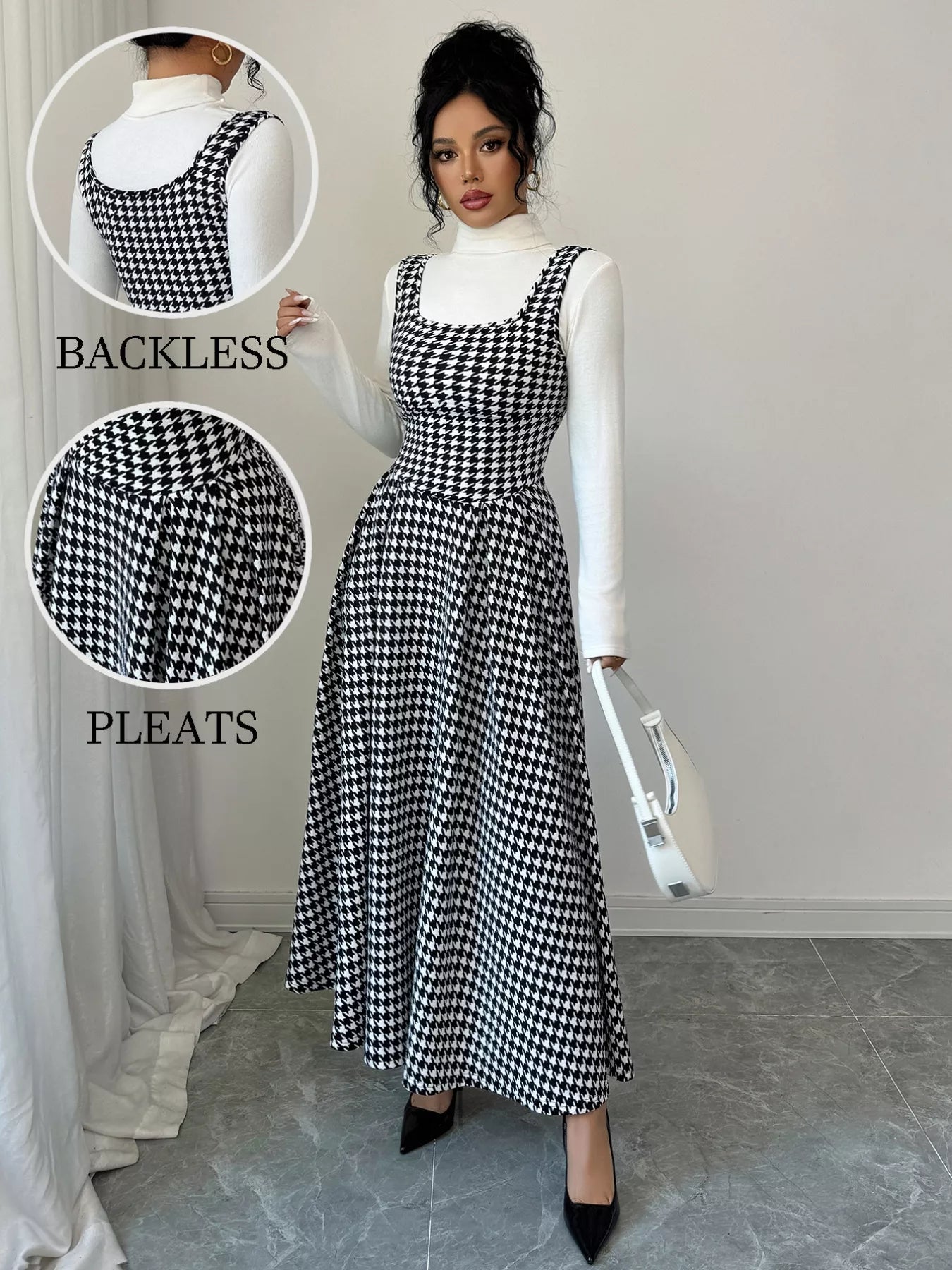 Houndstooth Sleeveless A-Line Dress