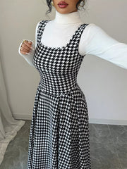 Houndstooth Sleeveless A-Line Dress
