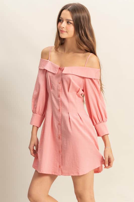 HYFVE Button Down Spaghetti Strap Mini Dress with Pockets