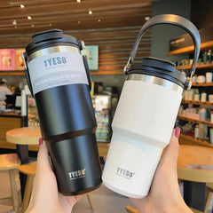 Insulated stainless steel thermos: travel mug for hot and cold drinks