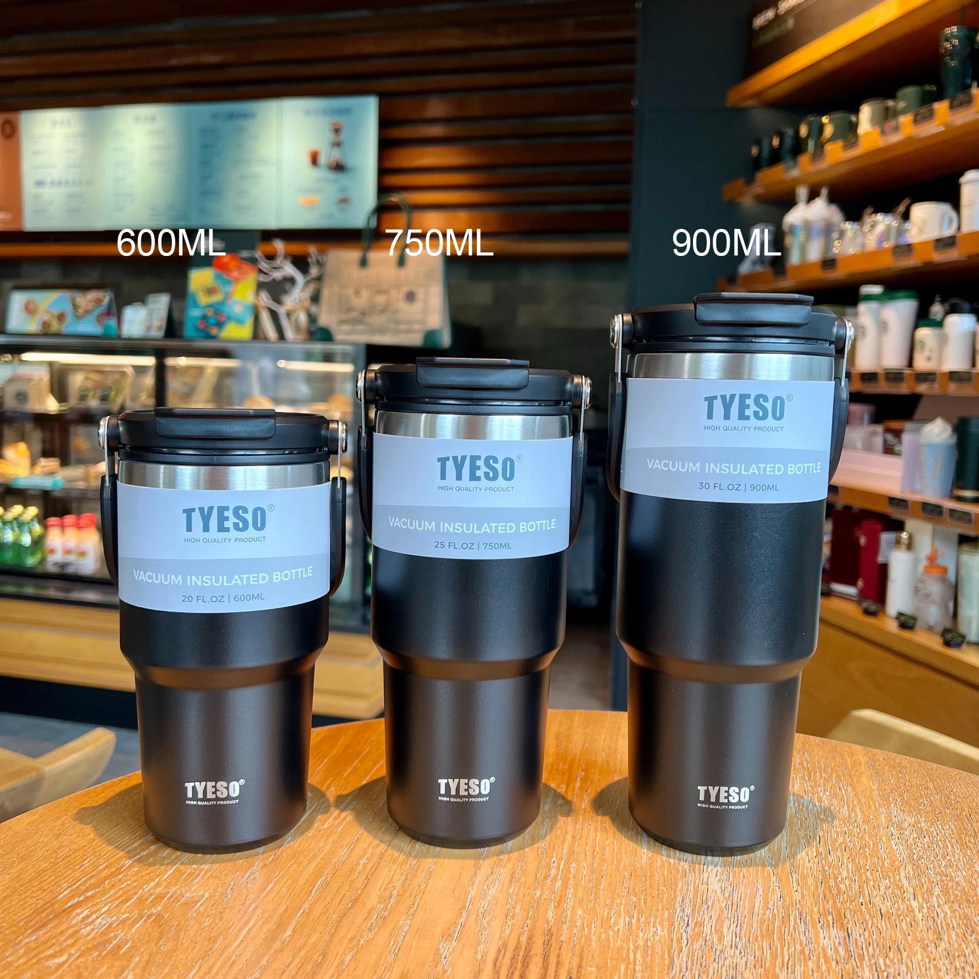 Insulated stainless steel thermos: travel mug for hot and cold drinks Black-1pcs / 600ML