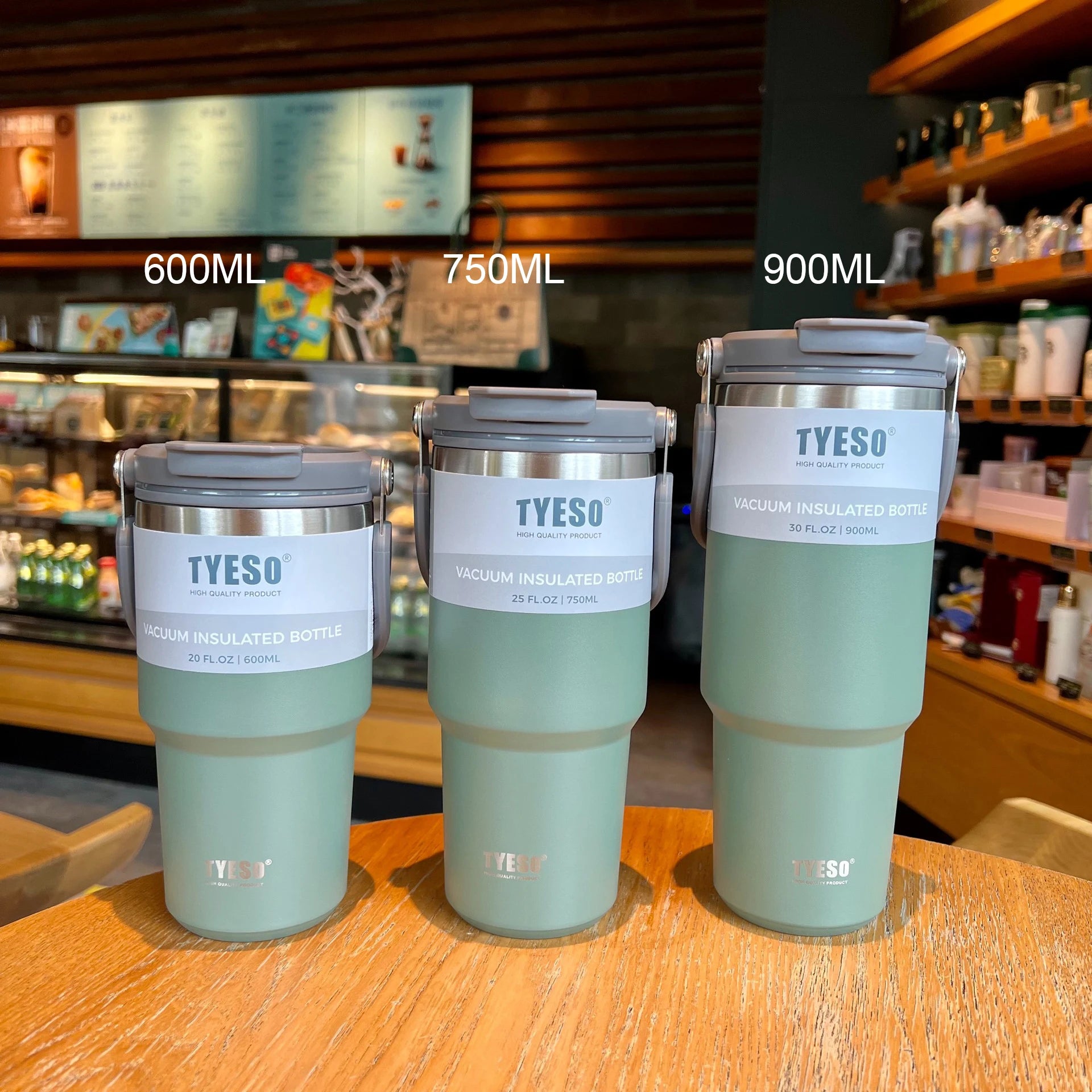 Insulated stainless steel thermos: travel mug for hot and cold drinks Green-1pcs / 600ML