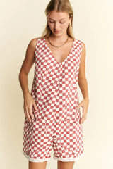 Jade By Jane Plus Size Back Tie Sleeveless Plaid Romper with Pockets