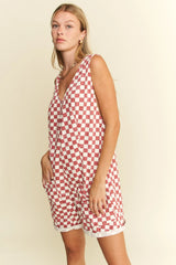 Jade By Jane Plus Size Back Tie Sleeveless Plaid Romper with Pockets