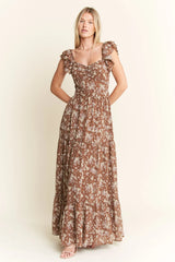 Jade By Jane Ruffle Sleeve Tiered Maxi Dress MOCHA / S