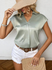 Johnny Collar Short Sleeve Blouse