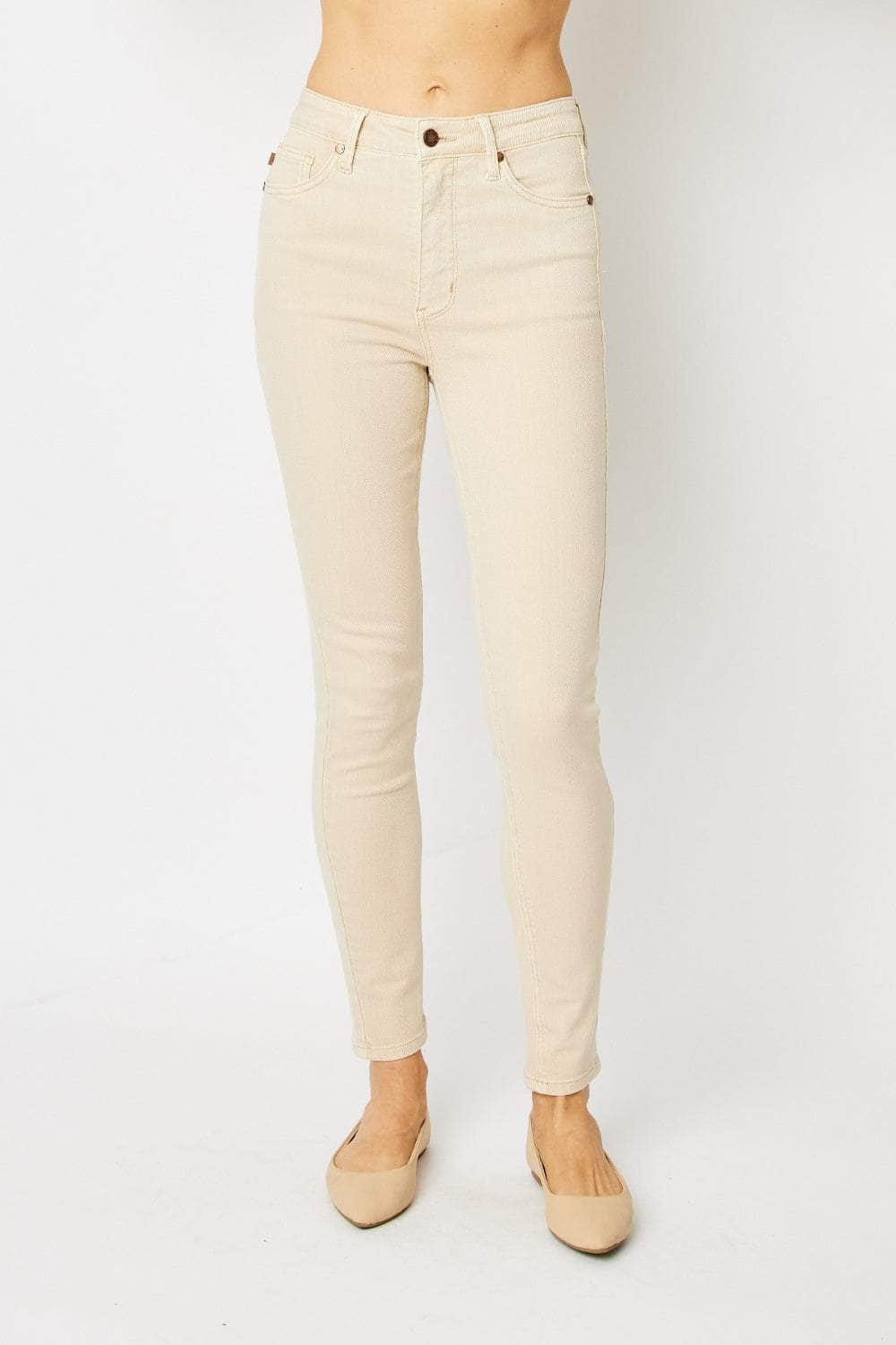 Judy Blue Full Size Garment Dyed Tummy Control Skinny Jeans BONE / 0(24)