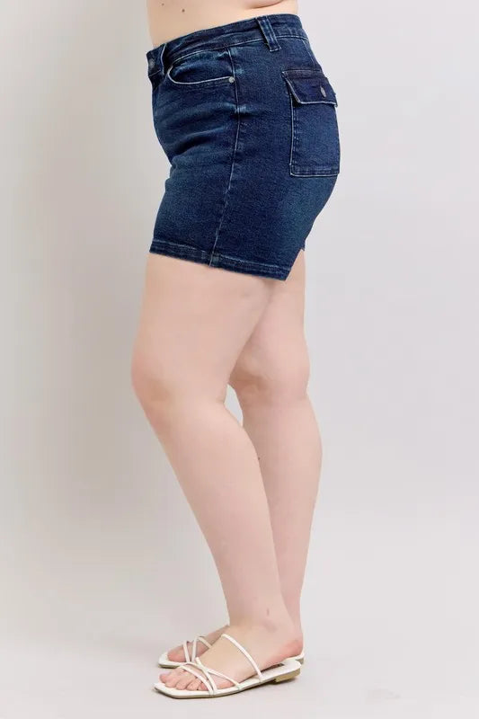 Judy Blue Full Size High Waist Back Flap Pocket Denim Shorts Plus Size