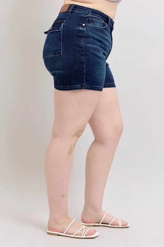 Judy Blue Full Size High Waist Back Flap Pocket Denim Shorts Plus Size
