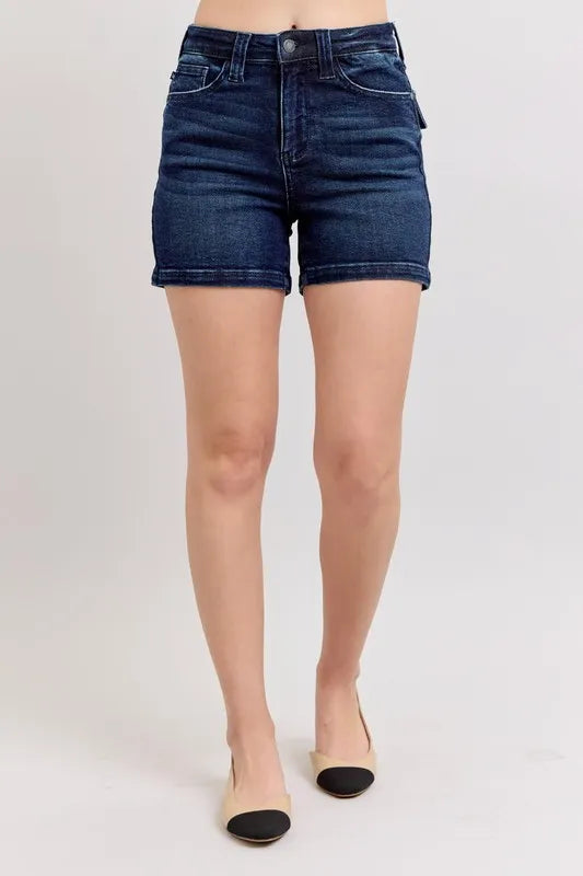 Judy Blue Full Size High Waist Back Flap Pocket Denim Shorts Plus Size