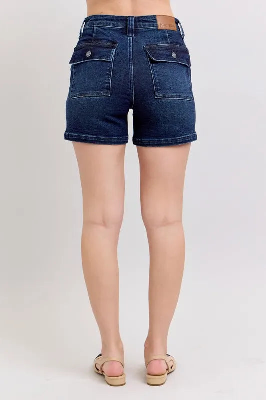 Judy Blue Full Size High Waist Back Flap Pocket Denim Shorts Plus Size