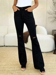 Judy Blue Full Size High Waist Distressed Flare Jeans Black / 0(24)
