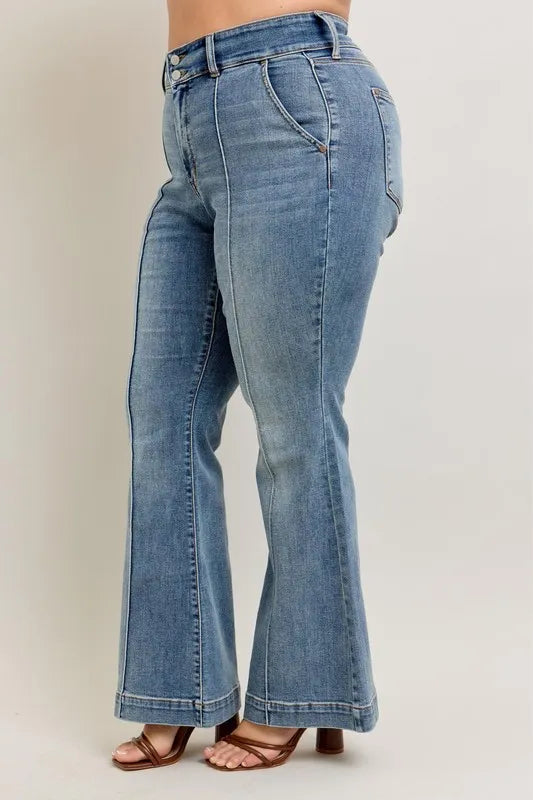 Judy Blue Full Size High-Waist Flare Denim Jeans with Front Seam Detail Plus Size