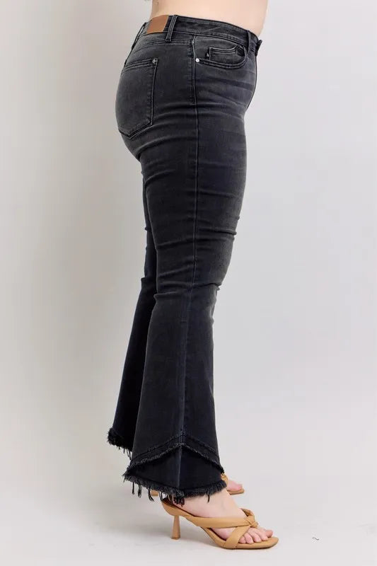 Judy Blue Full Size High Waist Flare W/ Mock Fray Tulip Hem Plus Size