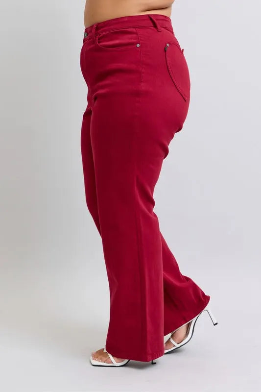 Judy Blue Full Size High Waist Heart Shaped Back Pockets 90's Straight Jeans Plus Size