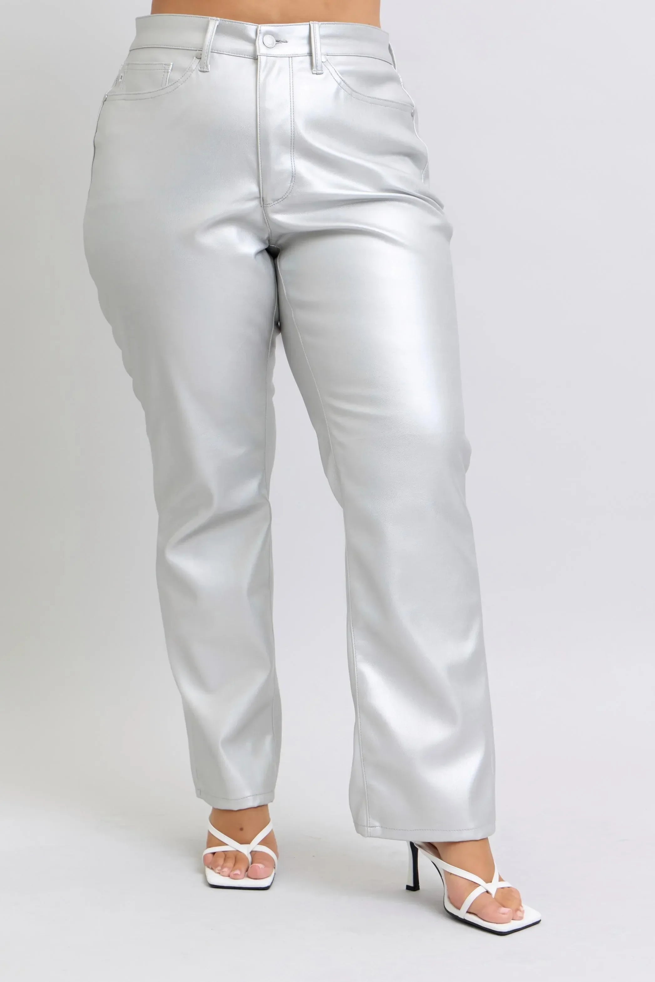 Judy Blue Full Size High Waist Silver Faux Leather Pants Plus Size