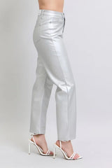 Judy Blue Full Size High Waist Silver Faux Leather Pants Plus Size