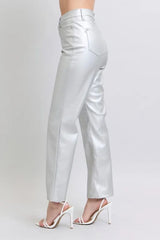 Judy Blue Full Size High Waist Silver Faux Leather Pants Plus Size
