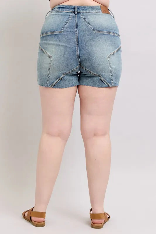 Judy Blue Full Size High Waist Star Seam Detail Denim Shorts Plus Size