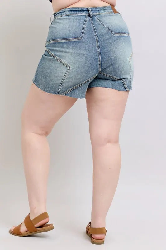 Judy Blue Full Size High Waist Star Seam Detail Denim Shorts Plus Size