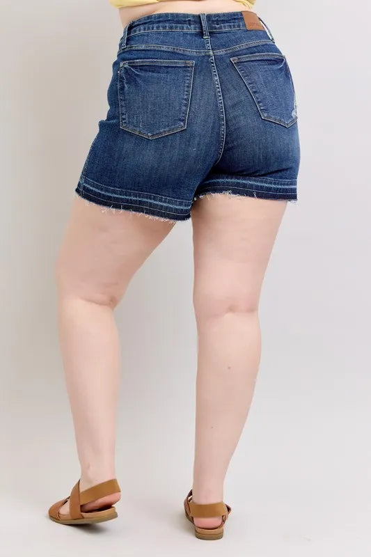 Judy Blue Full Size High Waist Tummy Control Destroy Release Hem Denim Shorts Plus Size