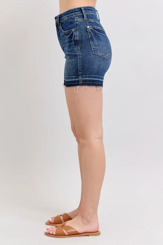 Judy Blue Full Size High Waist Tummy Control Destroy Release Hem Denim Shorts Plus Size
