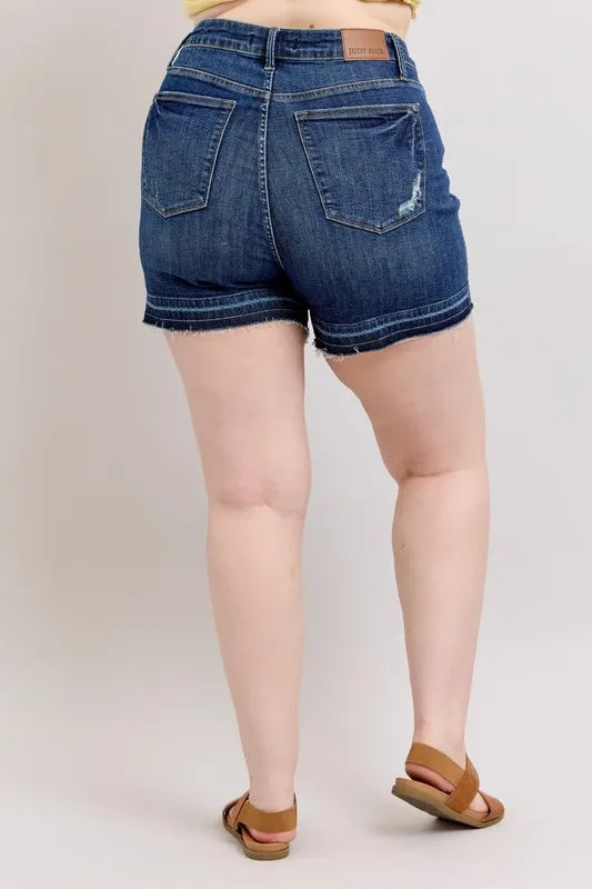 Judy Blue Full Size High Waist Tummy Control Destroy Release Hem Denim Shorts Plus Size